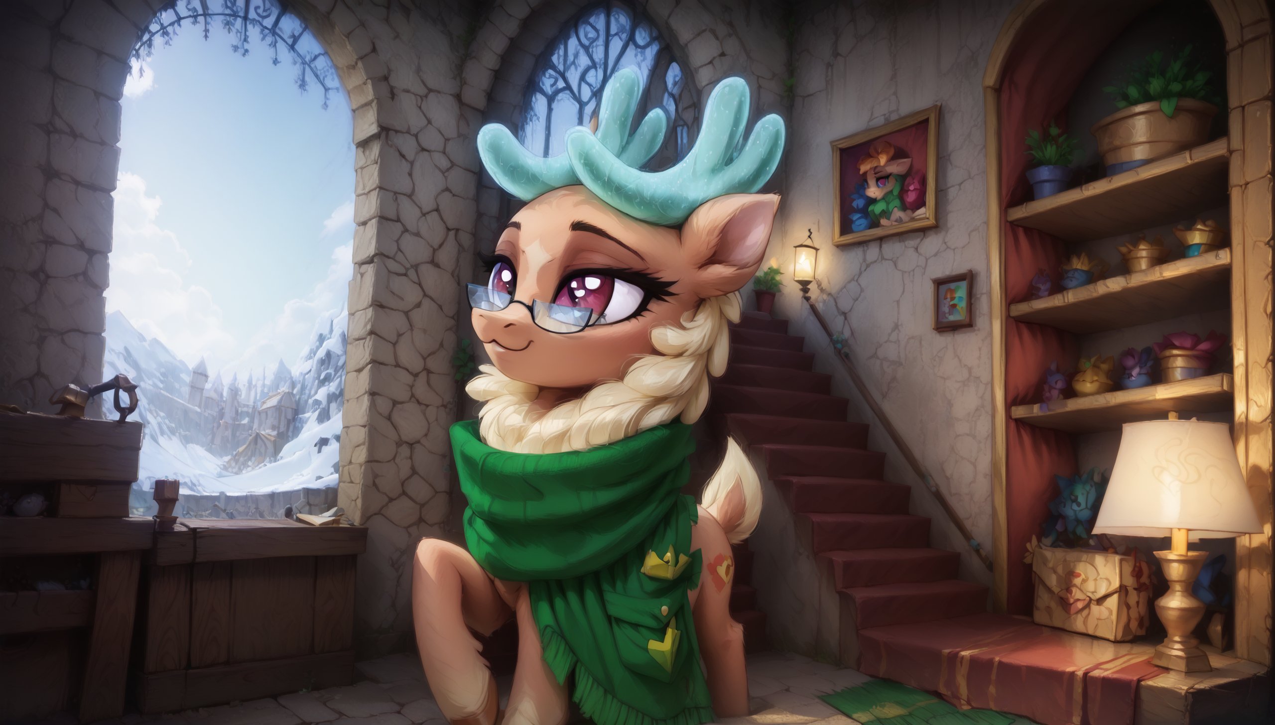 01384-1963668782-rating_safe,  _lora_Cashmere_1_Cashmere, reindeer, green horns, green scarf, glasses, deer tail___lora_Wholesome_MLP-v1.2_1_ _lo.jpg
